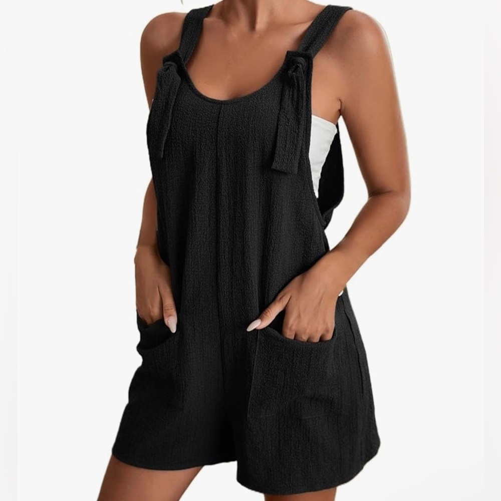 Emery Rose Black Romper Short Overalls Minimal Coastal Beach Summer Boho NWT S